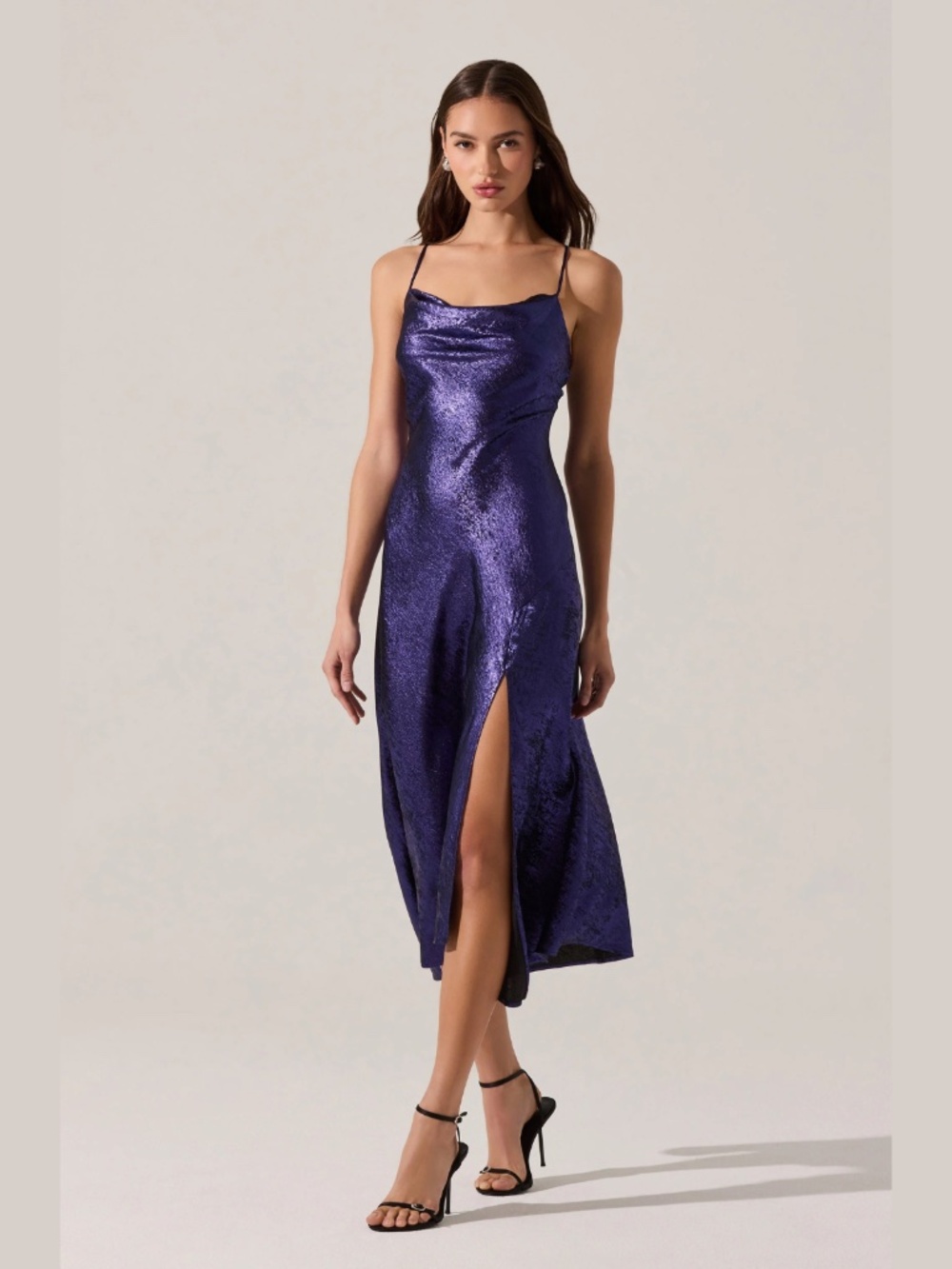 NWT ASTR Gaia Metallic Purple Midi Dress Size S